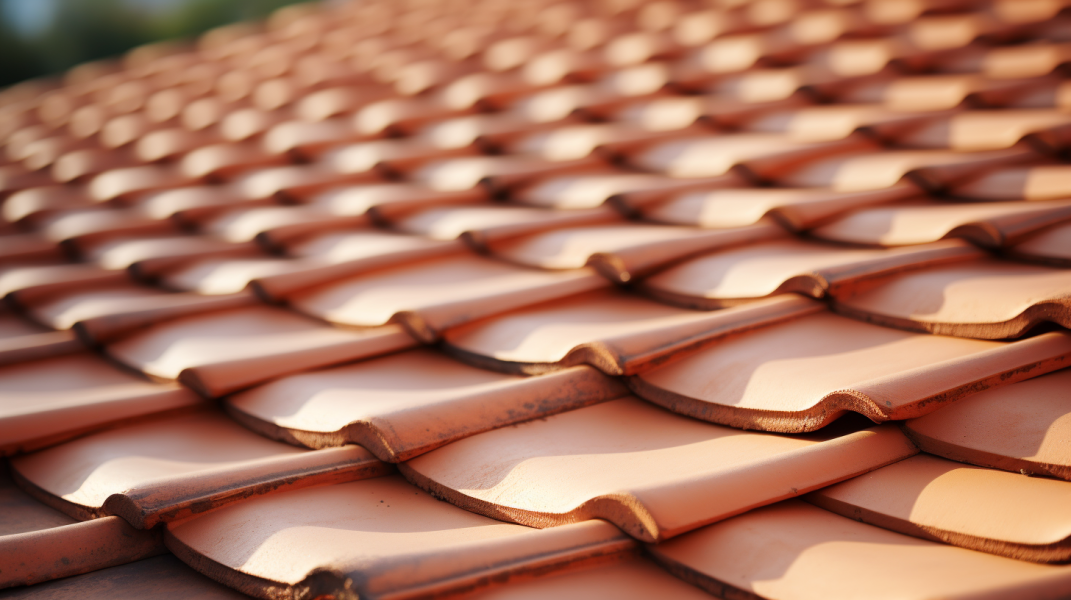 A close up of a tiled roof.