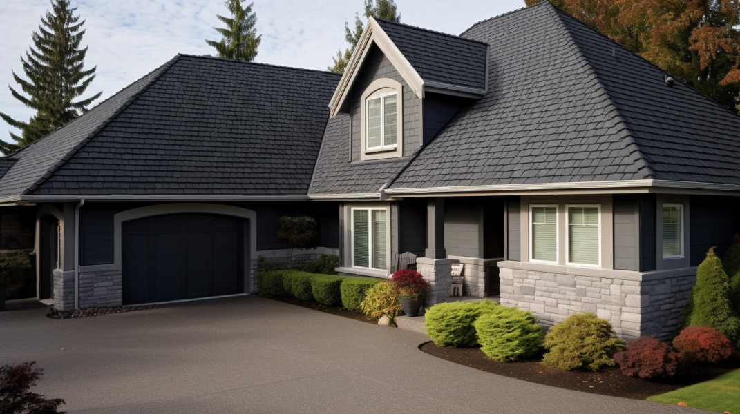 A gray house with a garage and driveway.