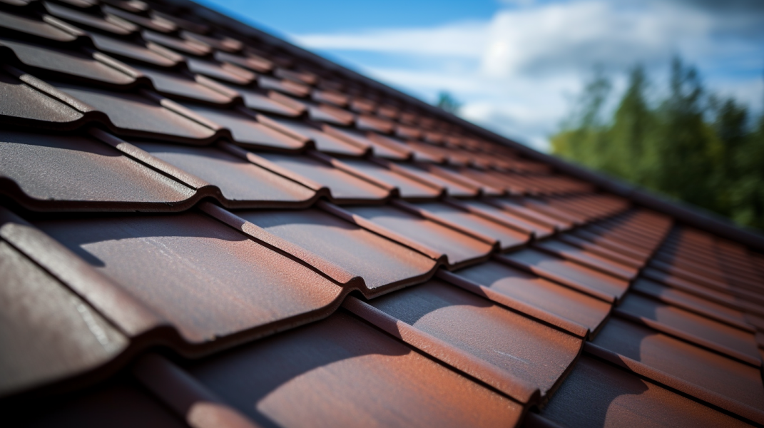 A close up of a brown tiled roof.